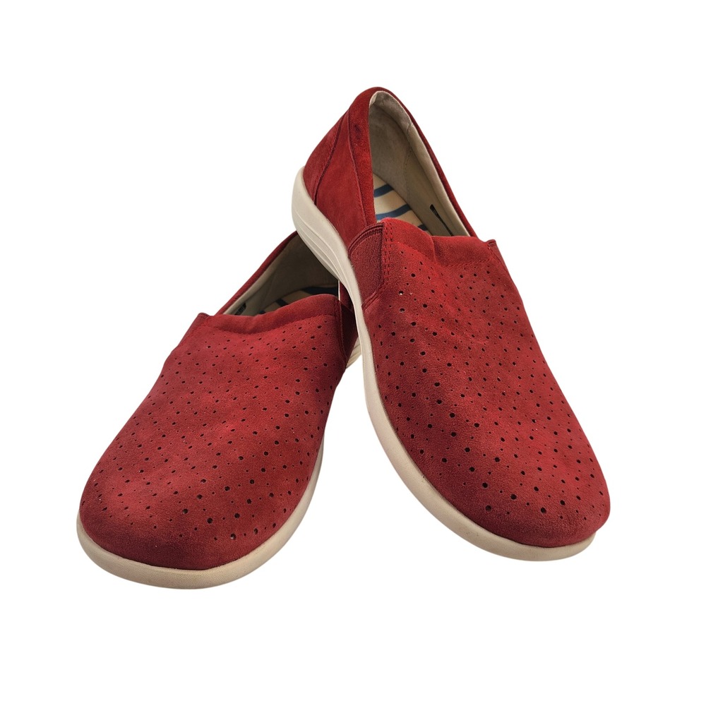 Revitalign‎ Larkin Perforated Suede Slip On Sneakers Women Sz 10 Red Casual Shoe